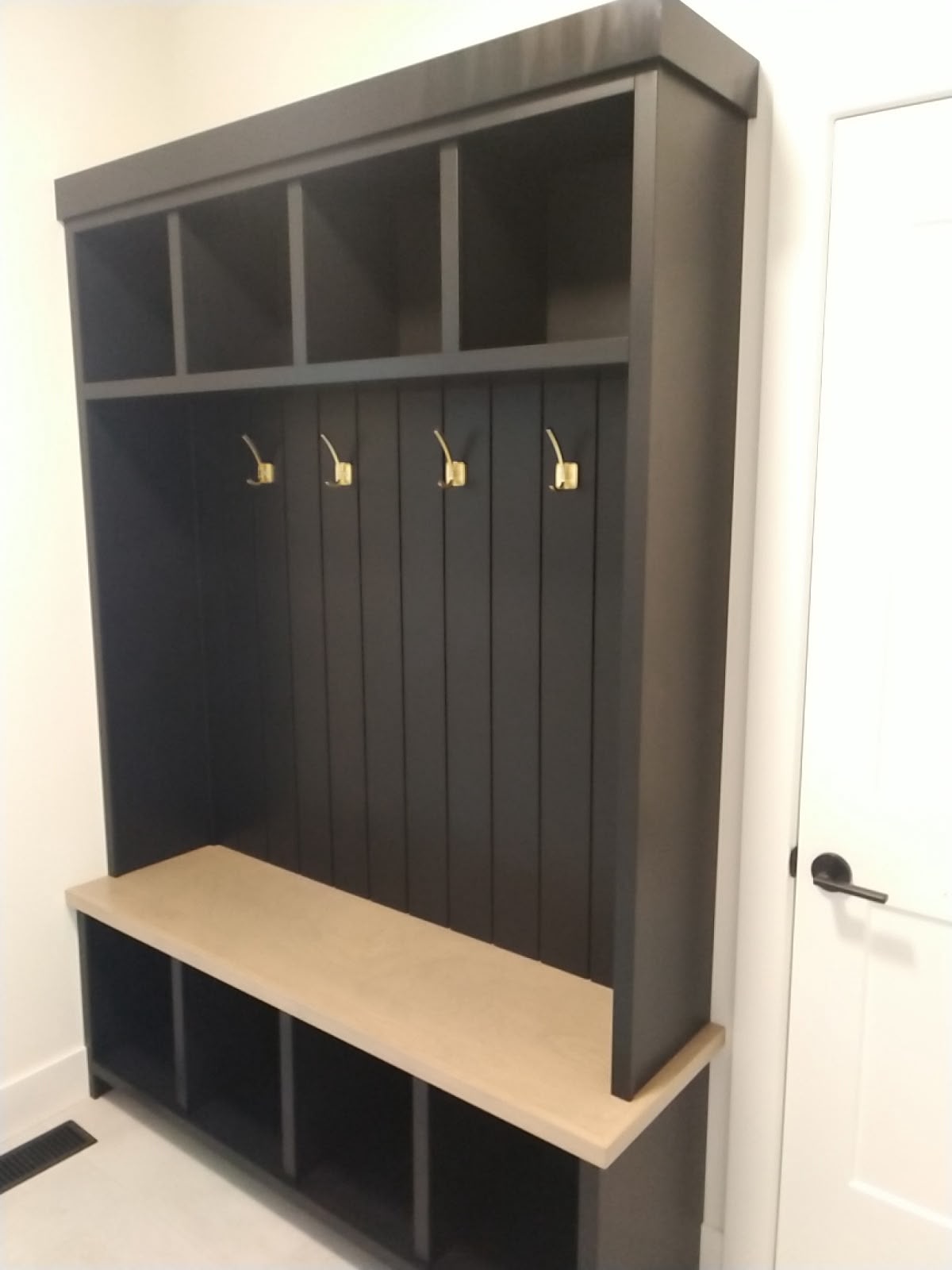 Custom entryway built-in bench and storage